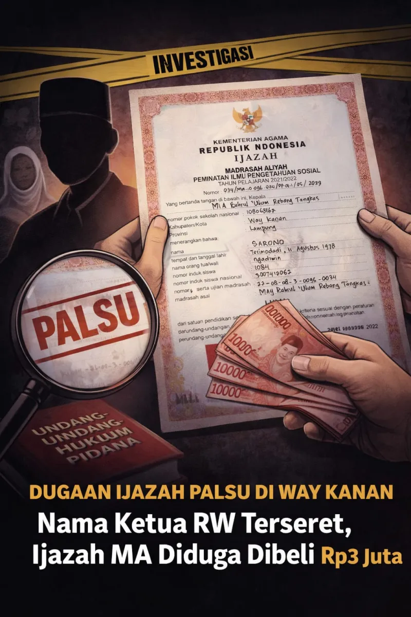 Dugaan Ijazah Palsu di Way Kanan: Nama Ketua RW Terseret, Ijazah MA Diduga Dibeli Rp3 Juta